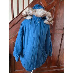 Bromley Sport Womens Blue Parka Jacket Faux Fur Hood Insulated DuPont Thermoloft